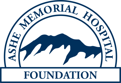 Picture of a logo of a mountain top. 
It says:
ASHE MEMORIAL HOSPITAL 
FOUNDATION